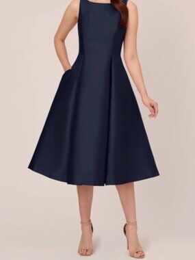 NWT Adrianna Papell Sleeveless Midnight Blue Mikado Fit & Flare Midi Dress. 4